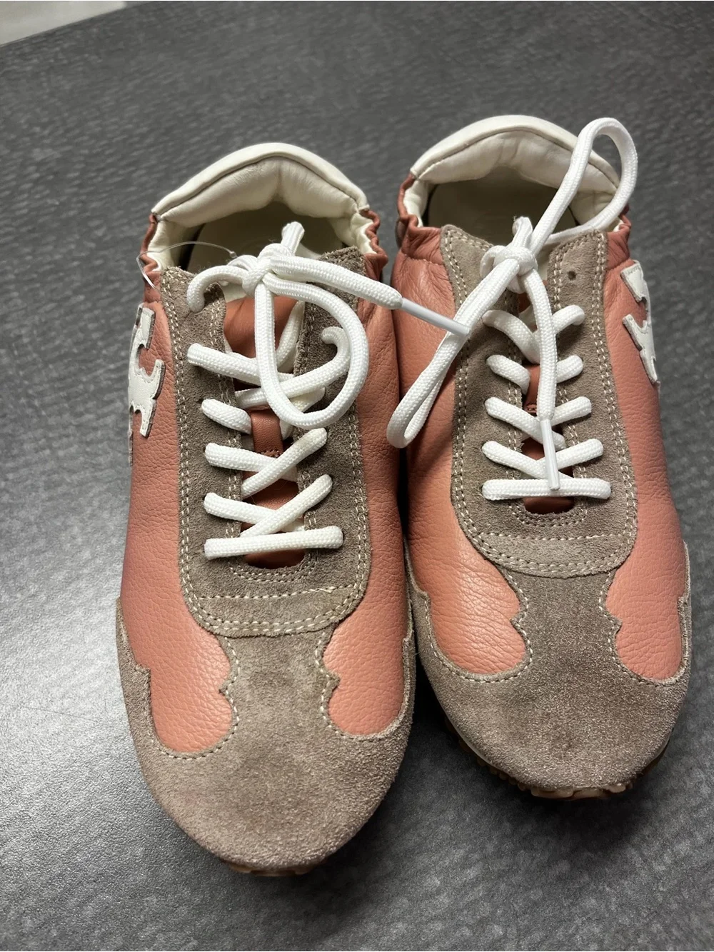 Tory Burch Pink Leather & Taupe Suede Sneakers